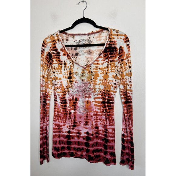 V Cristina Tops - V Cristina Womens Colorful Tunic Y2K Design Beaded Long Sleeve Size Medium